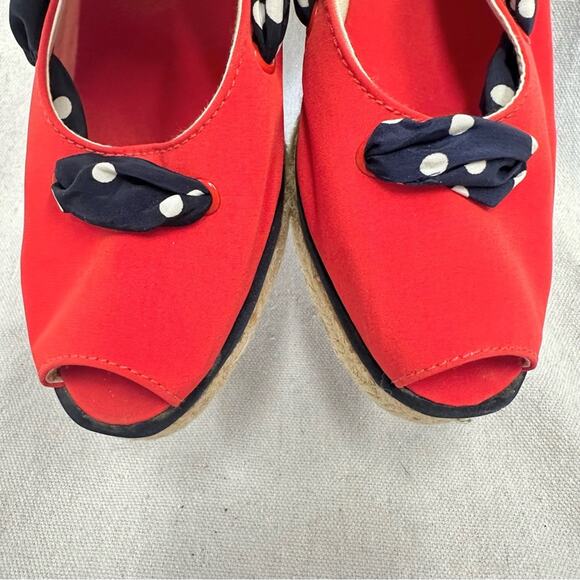 Charles Jourdan vintage 80s red espadrille wedge peep toe Euro size 37 - Picture 3 of 15